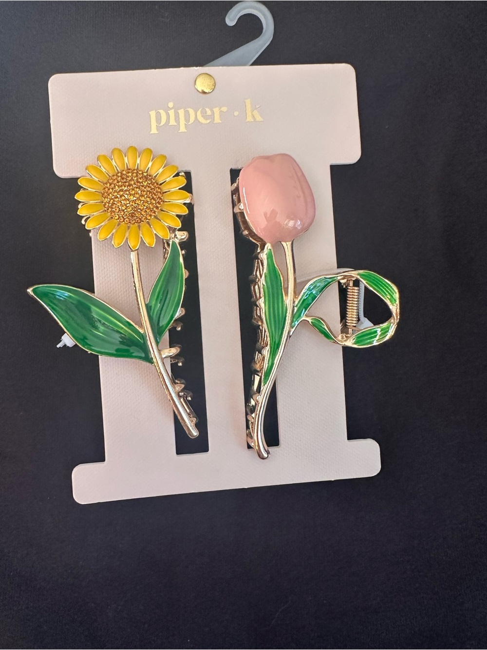 Piper K Gold Flower Claw Clip Set – Tulip & Sunflower – NWT 🌷🌻